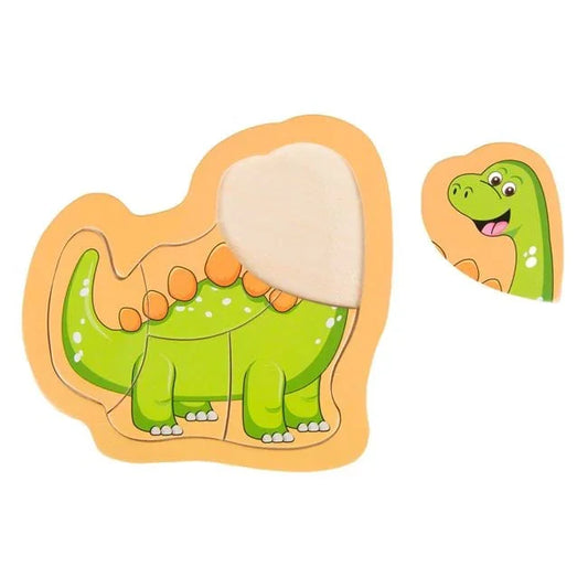 Puzzle din Lemn Dinozaur (5 piese) 14.5x14cm - PuzzleJoy