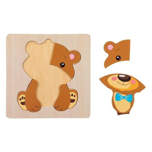 Puzzle din Lemn Ursulet (5 piese) 15x15cm - PuzzleJoy