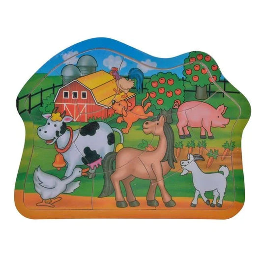 Puzzle din Lemn Animale Ferma (9 piese) - 17.8x23.8cm - PuzzleJoy