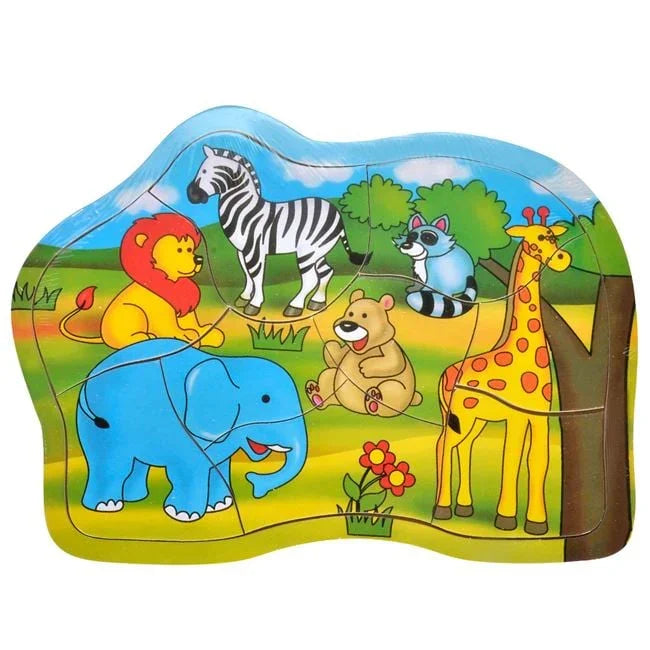 Puzzle din Lemn Animale Jungla (9 piese) - 23x17cm - PuzzleJoy