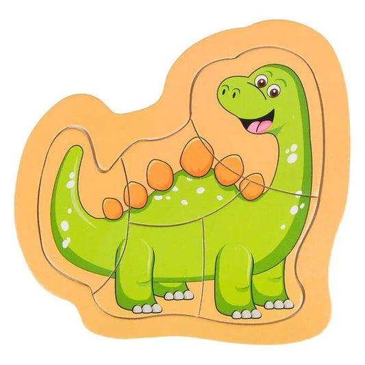 Puzzle din Lemn Dinozaur (5 piese) 14.5x14cm - PuzzleJoy
