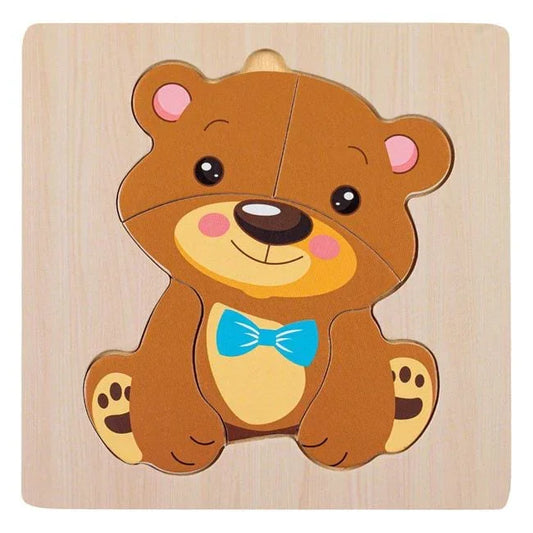 Puzzle din Lemn Ursulet (5 piese) 15x15cm - PuzzleJoy