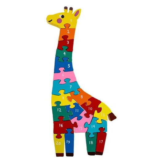 Puzzle din Lemn cu Cifre Colorate Girafa 11x28cm - PuzzleJoy