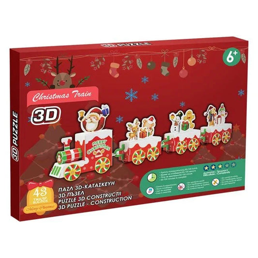 Puzzle 3D de Craciun Mos Craciun & Tren cu Jucarii 60x6x17cm - PuzzleJoy