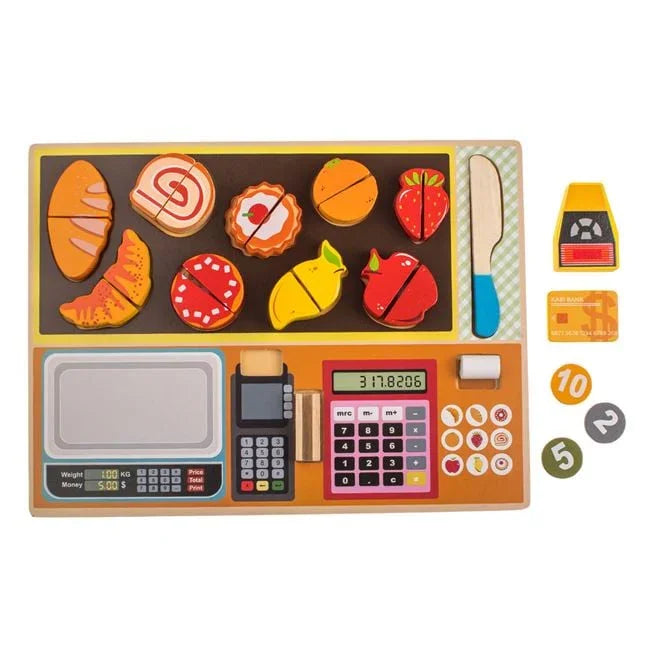 Set Casa de Marcat cu Alimente din Lemn Puzzle 30x22cm - PuzzleJoy