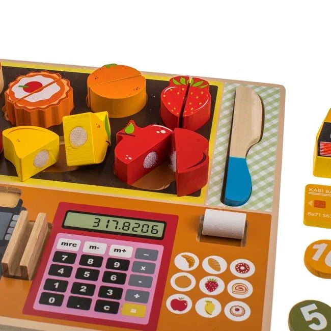 Set Casa de Marcat cu Alimente din Lemn Puzzle 30x22cm - PuzzleJoy