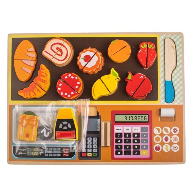 Set Casa de Marcat cu Alimente din Lemn Puzzle 30x22cm - PuzzleJoy
