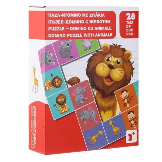 Joc de Societate Domina cu Model Animale din Jungla 28 de piese - PuzzleJoy