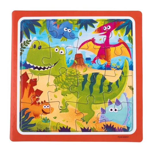 Puzzle Mini cu Model Dinozauri (16 Piese) 15x15cm - PuzzleJoy