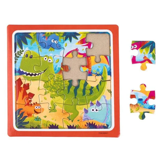 Puzzle Mini cu Model Dinozauri (16 Piese) 15x15cm - PuzzleJoy