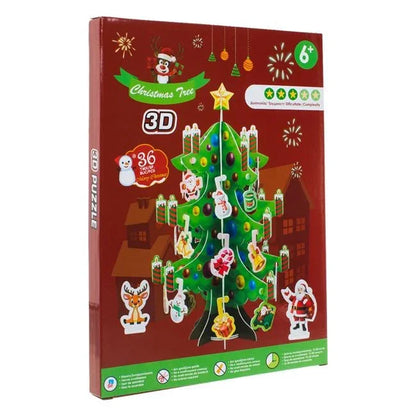 Puzzle 3D Brad de Craciun cu Ornamente 20x32cm- 36buc - PuzzleJoy