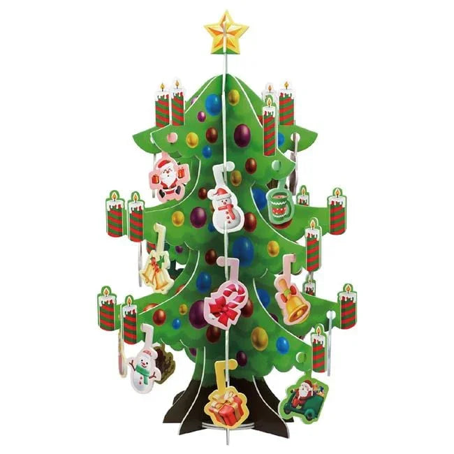 Puzzle 3D Brad de Craciun cu Ornamente 20x32cm- 36buc - PuzzleJoy