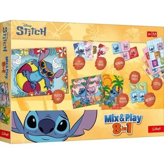 Set Joc de Societate 8 in 1 Carduri de Memorie Puzzle & Domino Lilo & Stitch - PuzzleJoy