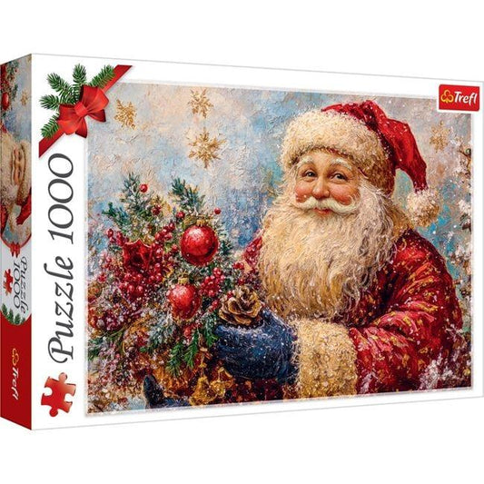Puzzle Vintage cu Moș Crăciun, Brad – 1000 piese (Trefl) - PuzzleJoy