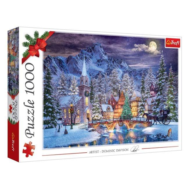 Puzzle de Crăciun – Peisaj Nins din Munții Dolomiți, 1000 piese (Trefl) - PuzzleJoy