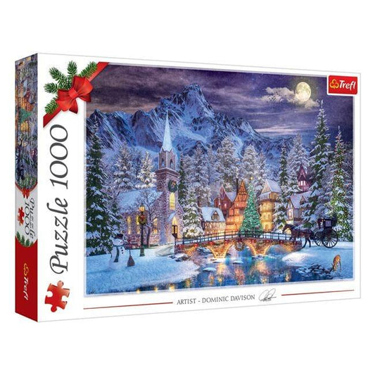 Puzzle de Crăciun – Peisaj Nins din Munții Dolomiți, 1000 piese (Trefl) - PuzzleJoy