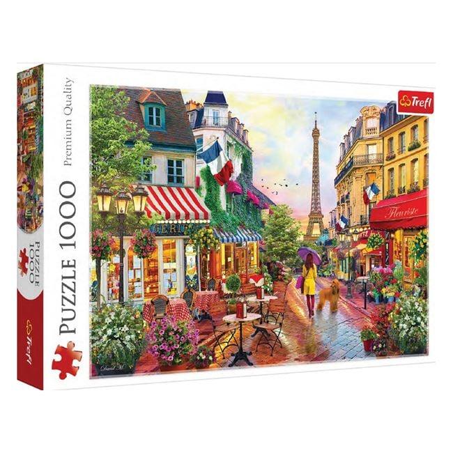 Puzzle Paris Turnul Eiffel Fata cu Caine Bistro ( 1000 de piese) - Trefl - PuzzleJoy