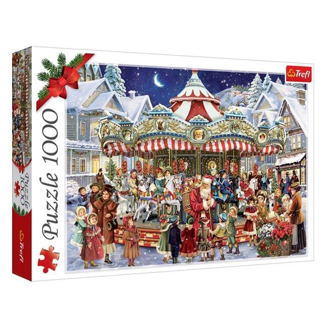 Puzzle de Craciun Vintage Oras Nins cu Carusel & Mos Craciun (1000 de piese) - Trefl - PuzzleJoy
