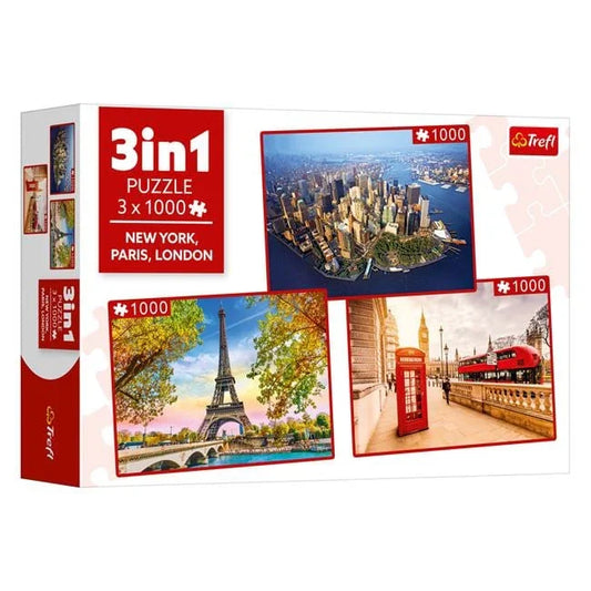 Puzzle cu 3 Imagini New York Paris Londra (3x1000 Piese) - Trefl - PuzzleJoy