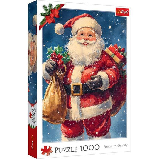 Puzzle Vintage – Moș Crăciun, Sac cu Cadouri, Vâsc, 1000 piese (Trefl) - PuzzleJoy