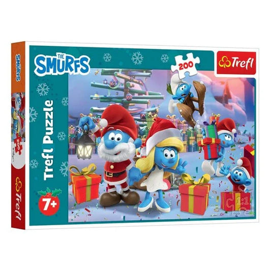 Puzzle de Craciun Strumfi cu Cadouri (200 de piese) - Trefl - PuzzleJoy