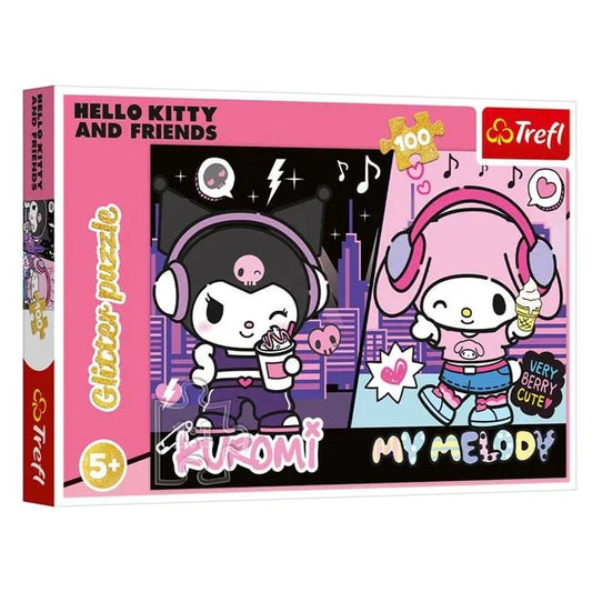 Puzzle Hello Kitty Kuromi - My Melody Detalii cu Glitter (100 peise) - Trefl - PuzzleJoy