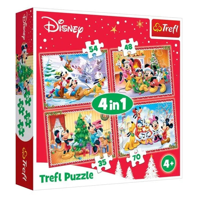 Puzzle de Craciun MICKEY cu Prietenii 4 in 1 (35, 48, 54, 70 piese) - Trefl - PuzzleJoy