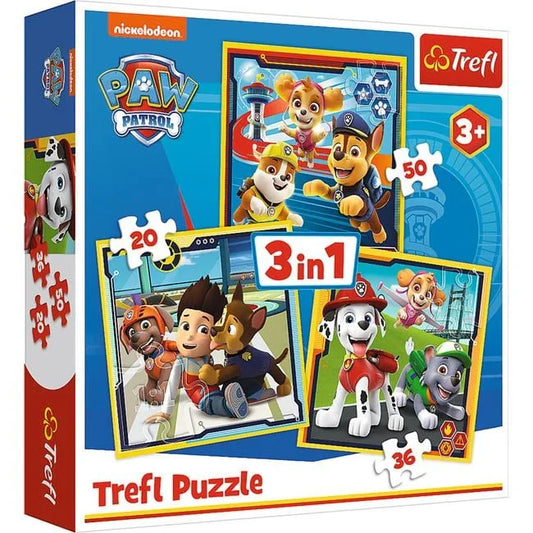 Set Puzzle 3‑în‑1 Paw Patrol – 20/36/50 piese (Trefl) - PuzzleJoy
