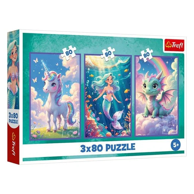 Puzzle Creaturi Fantastice 3 in 1 (3 x 80 piese) - Trefl - PuzzleJoy